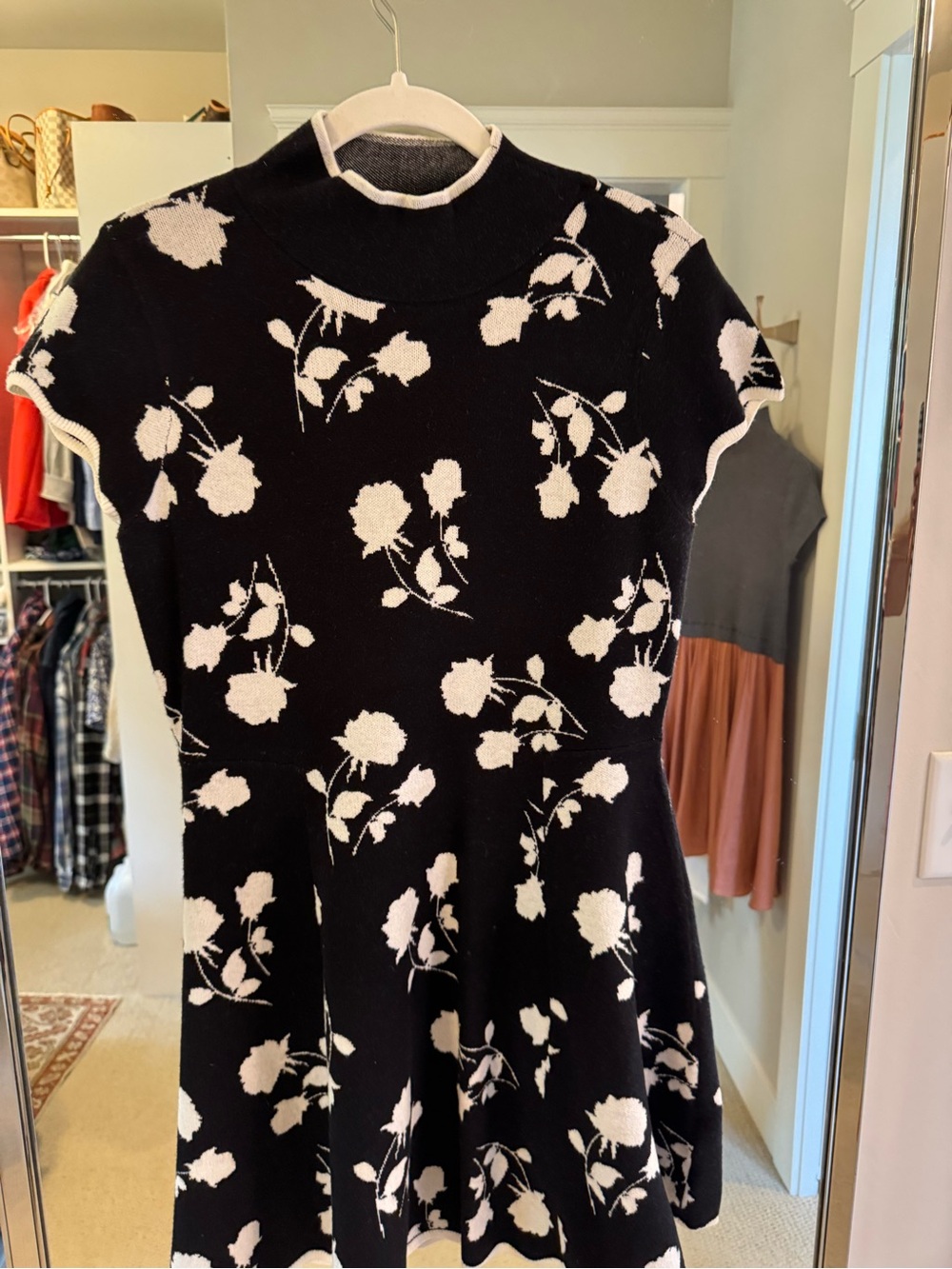 Anthropologie Black and White Floral Knit Dress